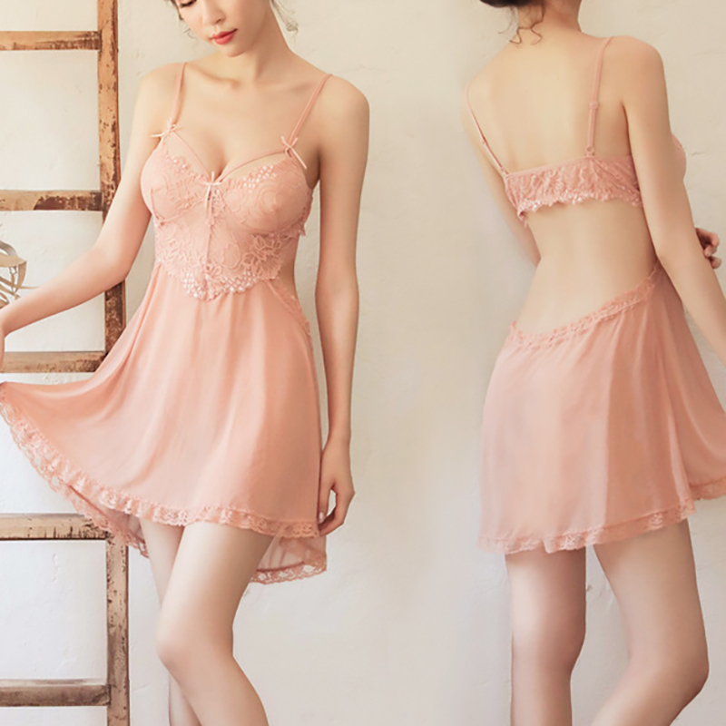 Lace Babydoll Full Slip Dress Backless Sleepwear Blush