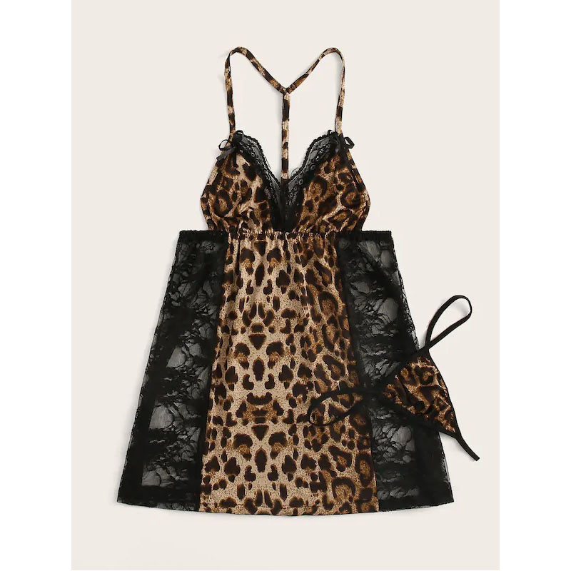 Sexy Leopard Full Slips Lace Sling Dress Sexy Lingerie