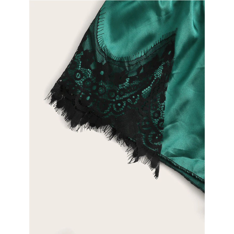 Lace Trim V Neck Cami and Shorts Lingerie Set