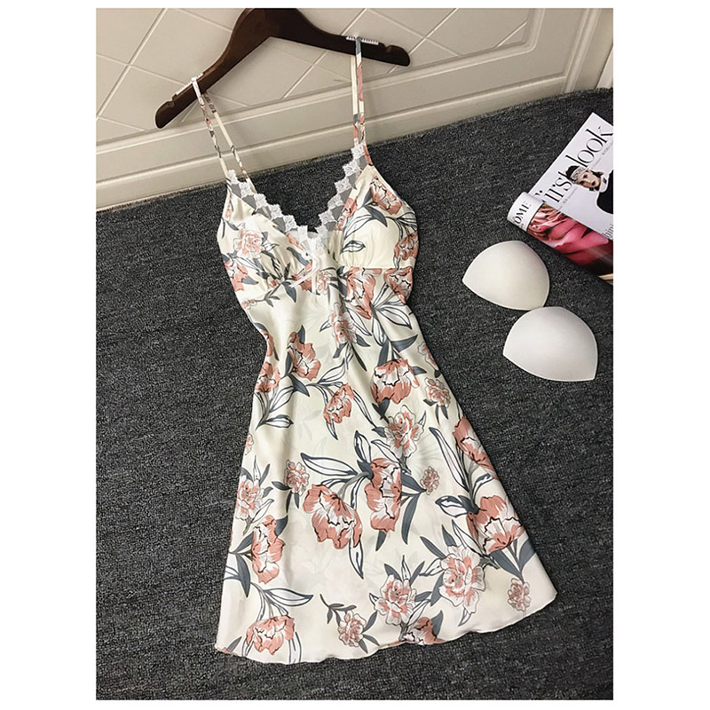 Floral Printed Lace Chemise Nightgown Babydoll Yellow