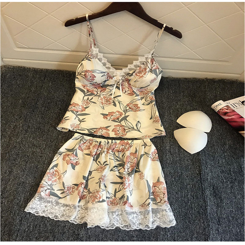 Summer Floral Print Cami Top and Shorts Set Yellow