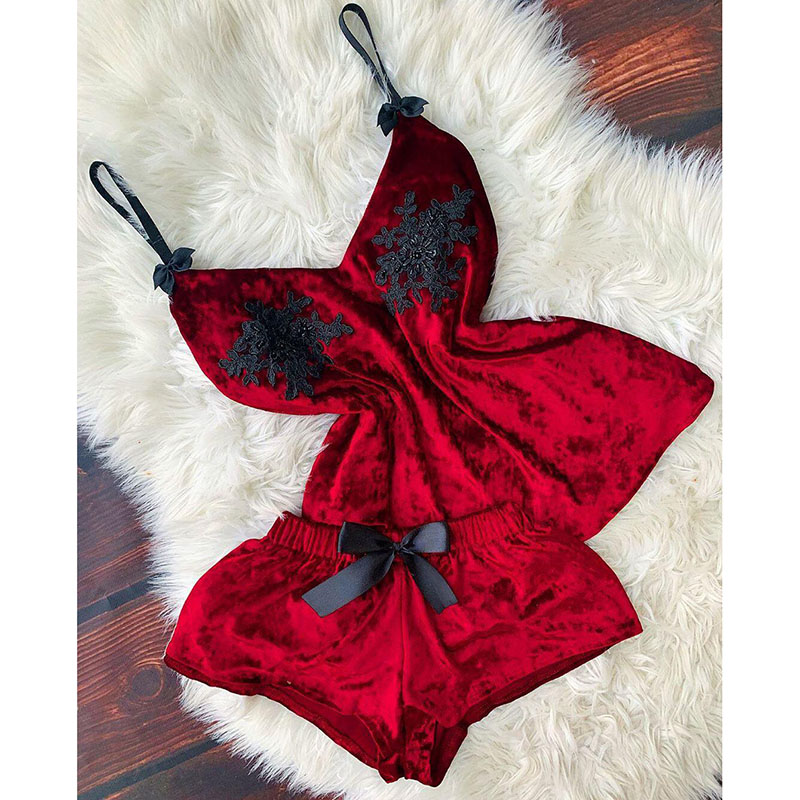 Velvet Outfit Spaghetti Strap Crop Top Camisole Shorts Set