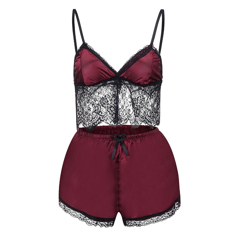 Lace Cami Top with Shorts with Panties 2 Piece Set
