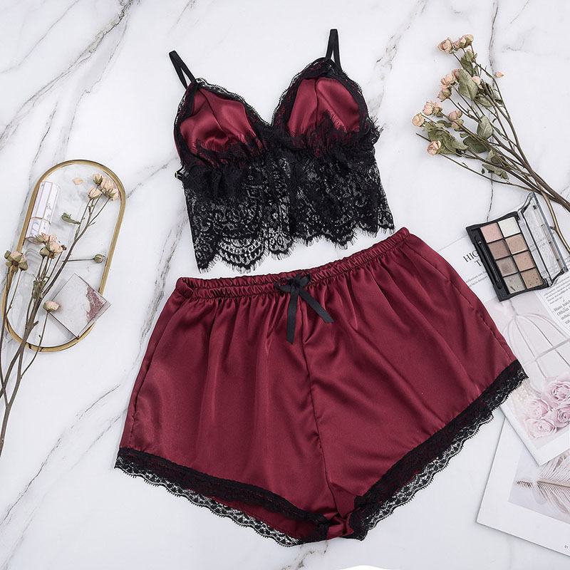 Lace Cami Top with Shorts with Panties 2 Piece Set