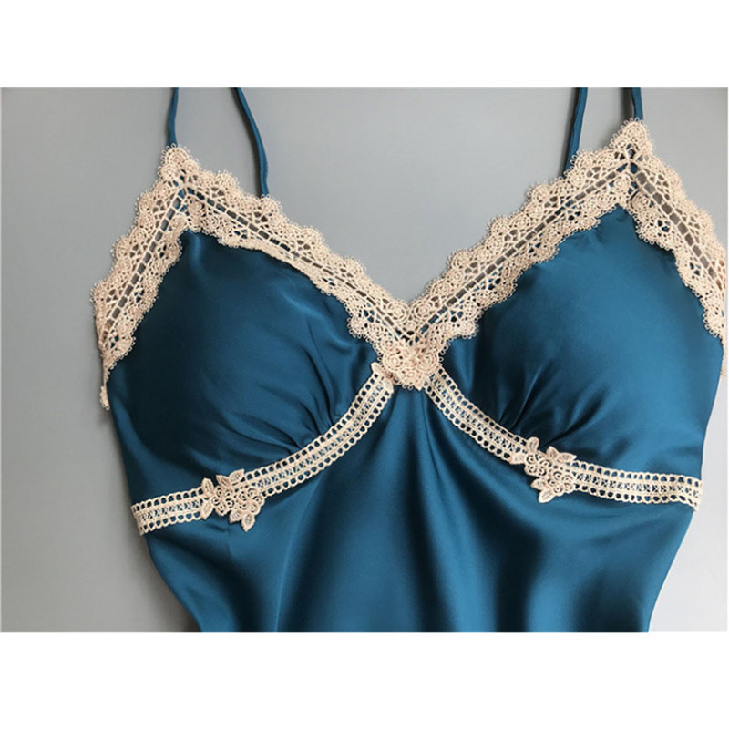 Floral Printed Lace Chemise Nightgown Babydoll Blue