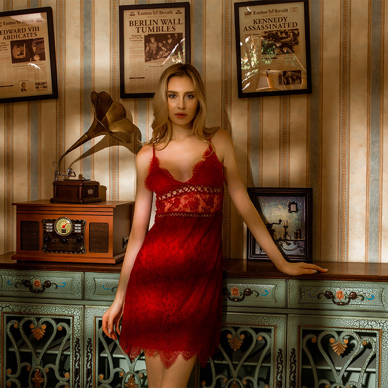 Sexy Nightgowns Lace Chemise Lingerie Nighty Red