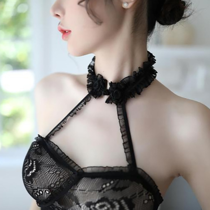 Halter Mesh Dress Floral Lace Underwear Sleepwear Halter Mesh Dress Floral Lace Underwear Sleepwear
