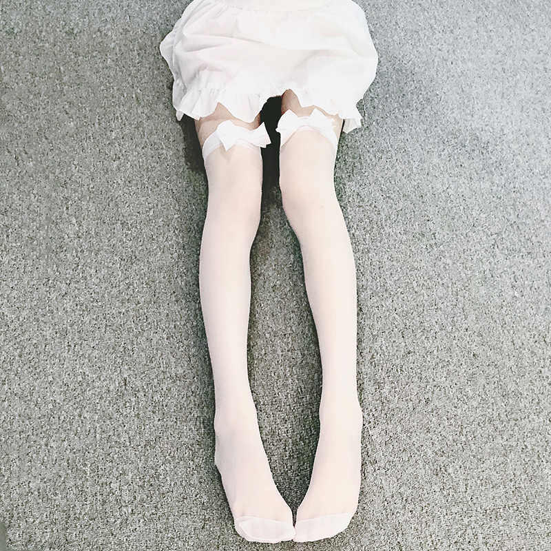 Women's Sheer Thigh-High Stockings WIth Bow White Women's Sheer Thigh-High Stockings WIth Bow White