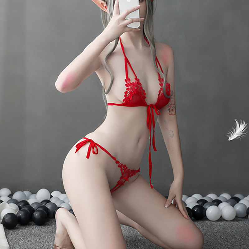 Halter V-Neck Lingerie Set With Bow