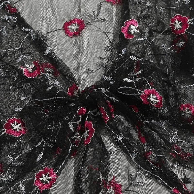 Sheer Mesh Floral Printed Sexy Lingerie Set White