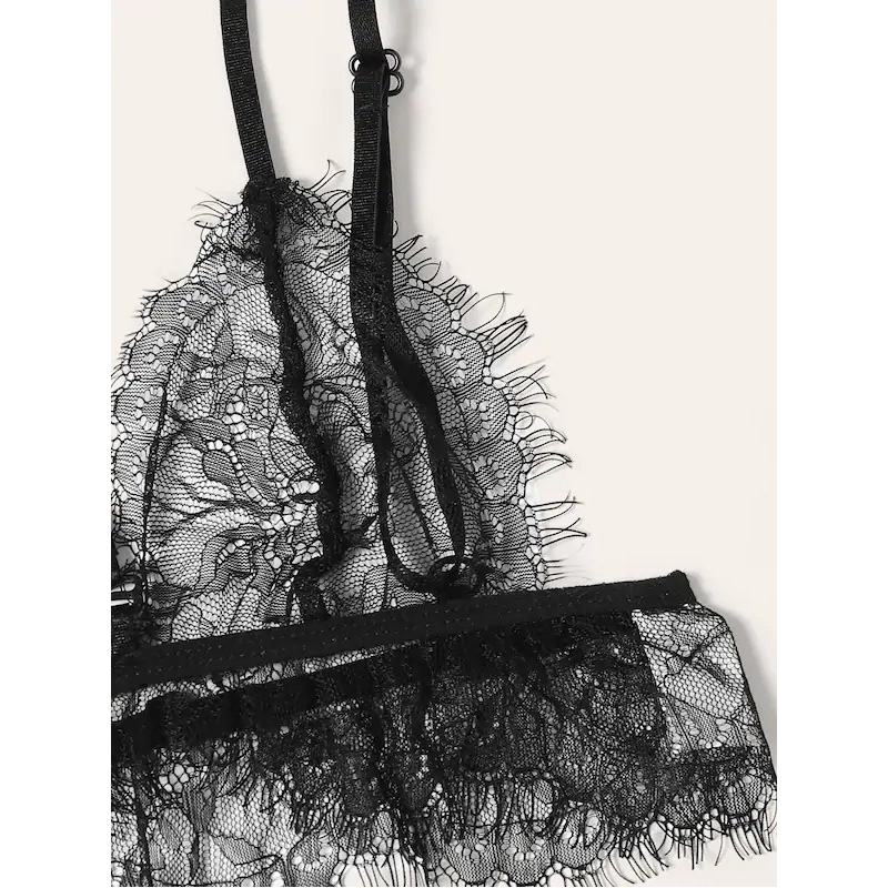 Lace Eyelash Lace Bra with Choker and Thong Lingerie Set Lace Eyelash Lace Bra with Choker and Thong Lingerie Set