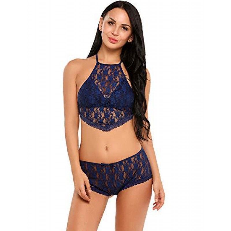 Bra and Panty Sets Lace Floral Babydoll Blue