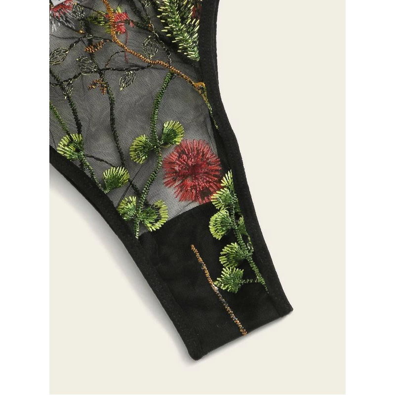 Floral Embroidered Mesh Underwire Bra and Panty Sexy Lingerie Set Floral Embroidered Mesh Underwire Bra and Panty Sexy Lingerie Set