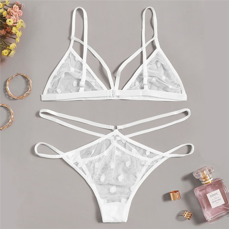 Sexy Bra and Panty Set Sheer Mesh Lingerie Set White