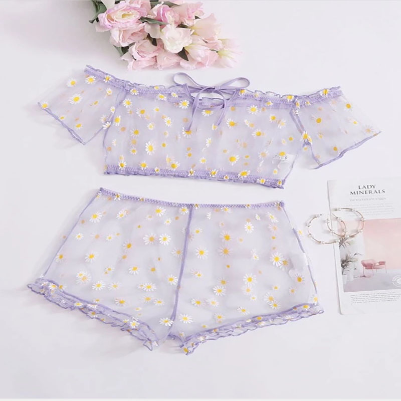 Womens Sexy Two Piece Bra and Short Lingerie Set Purple Womens Sexy Two Piece Bra and Short Lingerie Set Purple