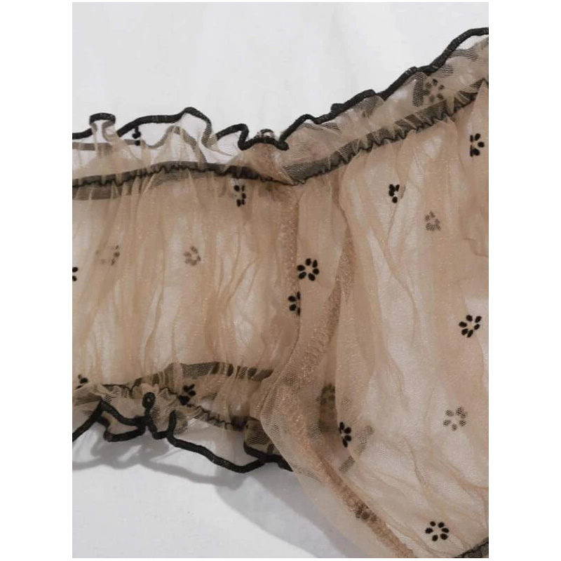 Self Tie Ruffle Trim Dobby Mesh Sexy Bra and Panty Self Tie Ruffle Trim Dobby Mesh Sexy Bra and Panty