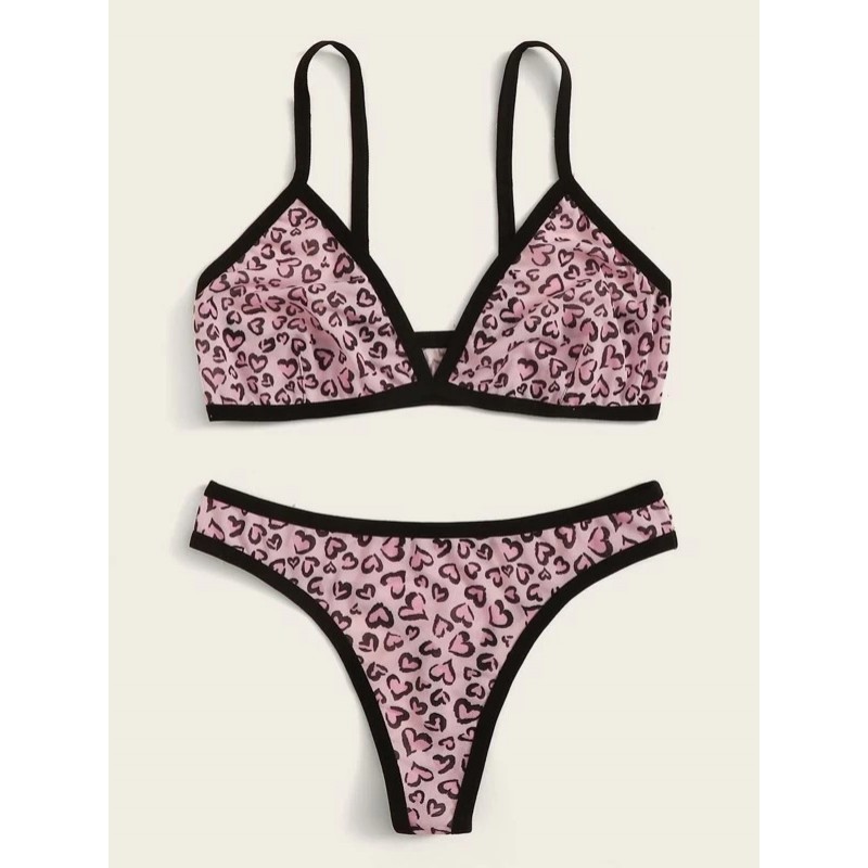 Women Lingerie Set Sexy Love Printed Bra and Panty Set