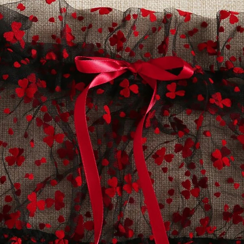 Self Tie Ruffle Trim Dobby Mesh Sexy Lingerie Set Self Tie Ruffle Trim Dobby Mesh Sexy Lingerie Set