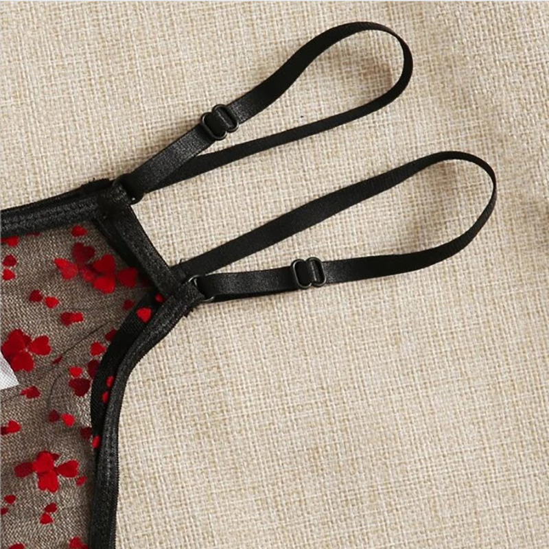 Self Tie Ruffle Trim Dobby Mesh Sexy Lingerie Set Self Tie Ruffle Trim Dobby Mesh Sexy Lingerie Set