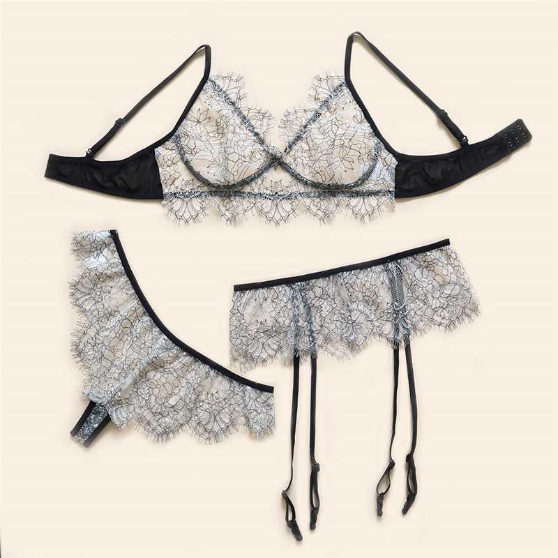 Sexy Lace Edge Bra Set with Galter Belt