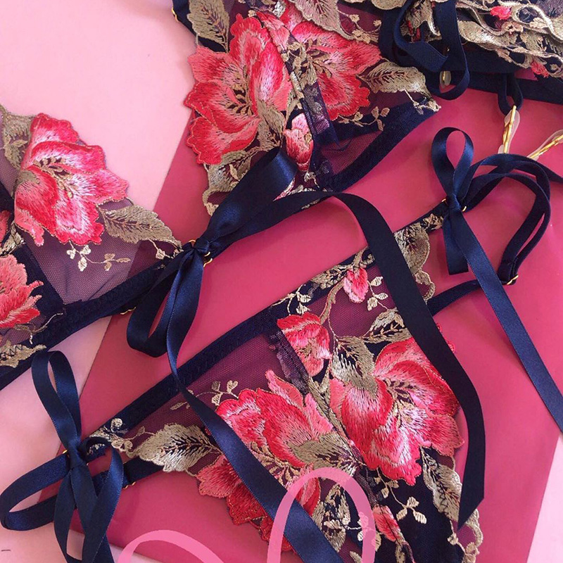 Deep V Halter Lace Lingerie With Galter Belt Pink Deep V Halter Lace Lingerie With Galter Belt Pink