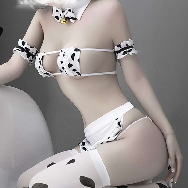 Cow Three-point Backless Lingerie Set