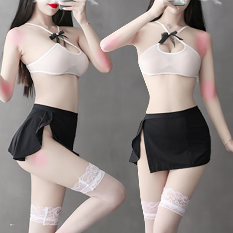 Halter Neck See Through Lingerie With Slit Skirt Halter Neck See Through Lingerie With Slit Skirt