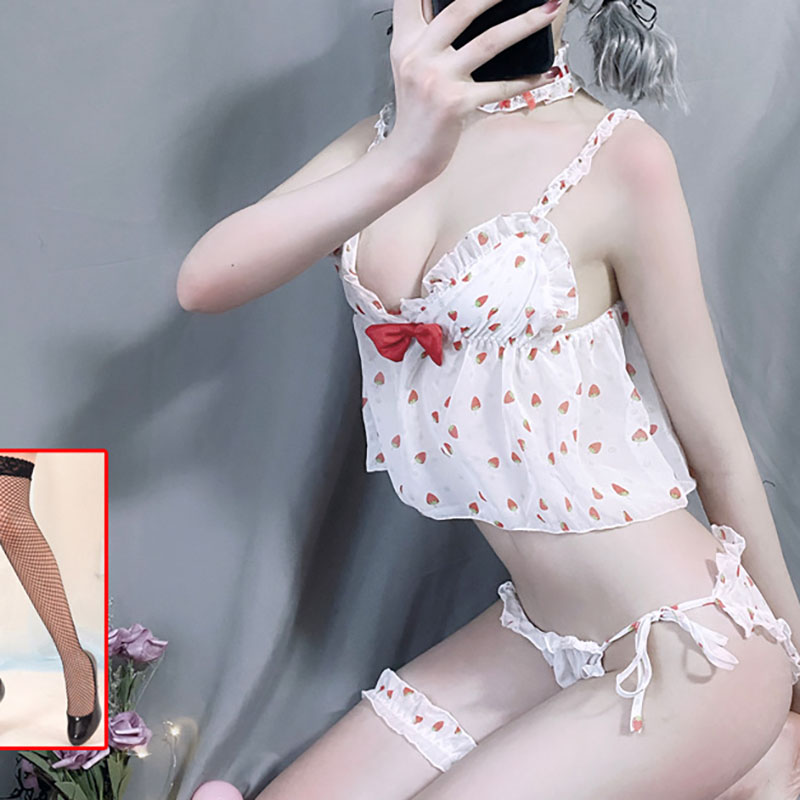 Sexy V-neck Strawberry Print Sleepwear