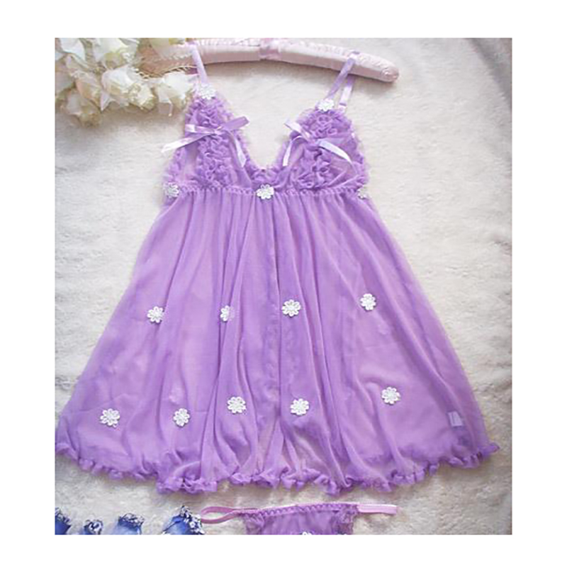 Sexy Satin Sleepwear Chemise Mini Teddy Babydoll Blue