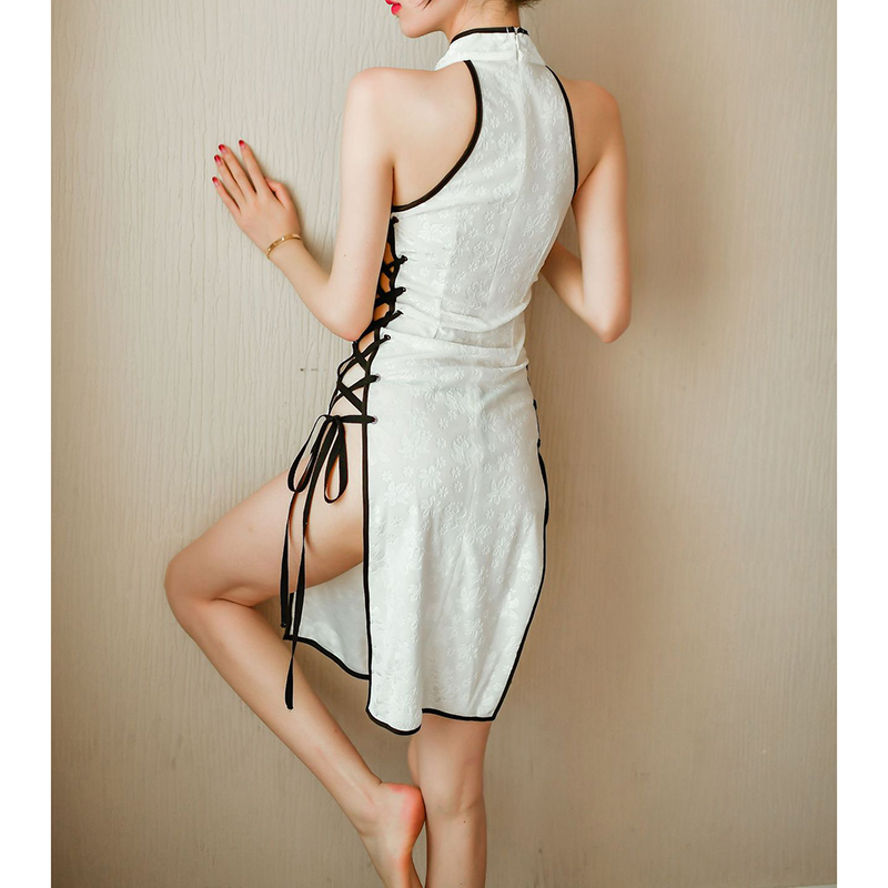 Sexy Halter Neck Bandage Lingerie Split Hollow Out Cheongsam Lingerie White Sexy Halter Neck Bandage Lingerie Split Hollow Out Cheongsam Lingerie White