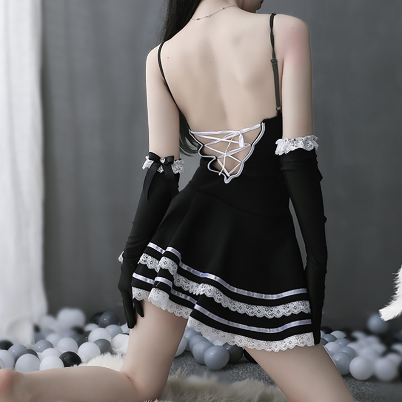 Black V-neck Maid Sexy Temptation Cosplay Black Black V-neck Maid Sexy Temptation Cosplay Black