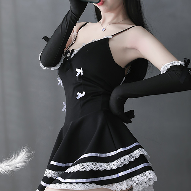Black V-neck Maid Sexy Temptation Cosplay Black Black V-neck Maid Sexy Temptation Cosplay Black