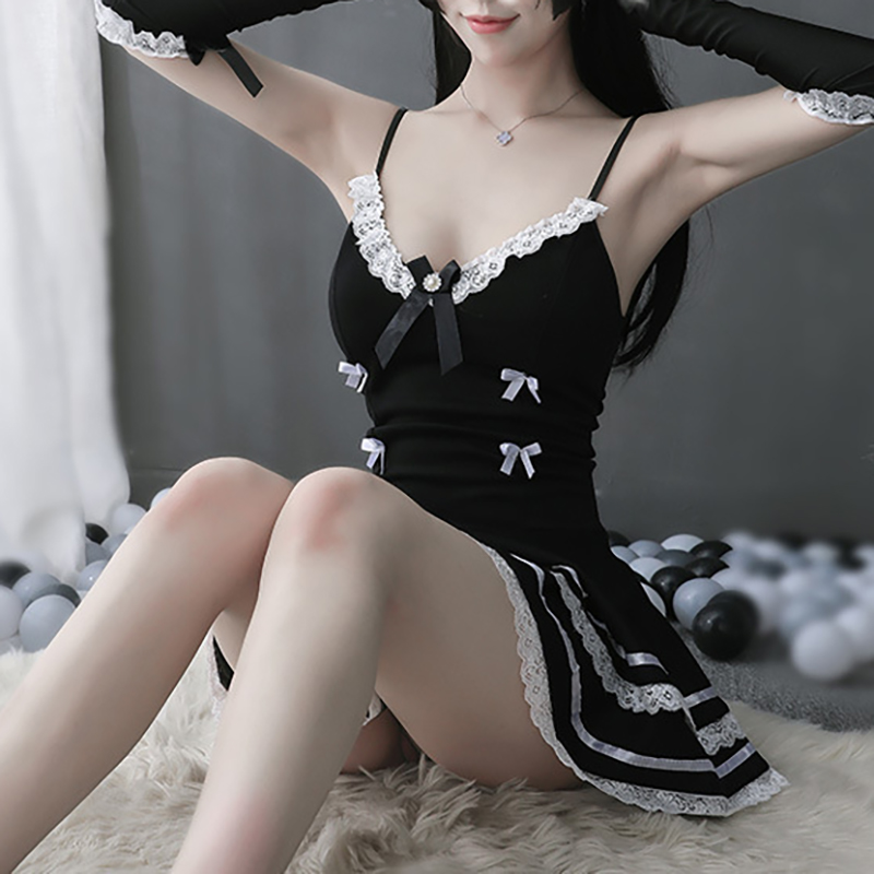 Black V-neck Maid Sexy Temptation Cosplay Black Black V-neck Maid Sexy Temptation Cosplay Black