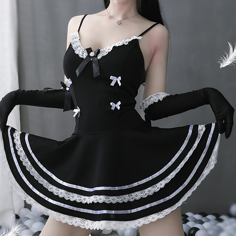 Black V-neck Maid Sexy Temptation Cosplay Black Black V-neck Maid Sexy Temptation Cosplay Black