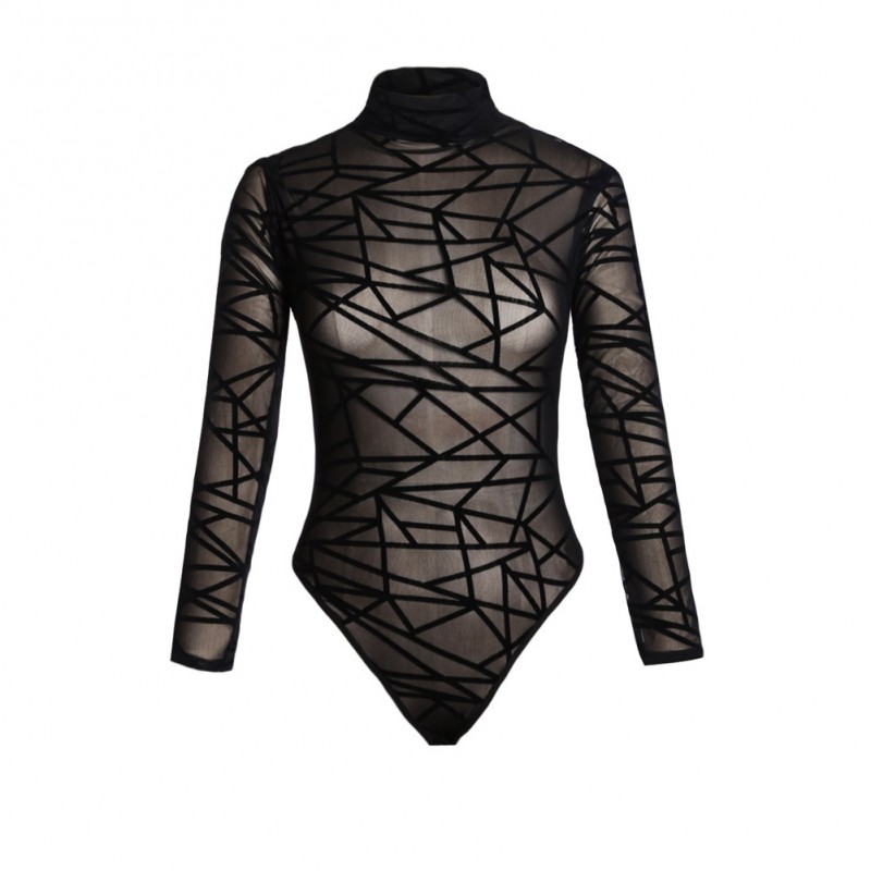 Women's Elegant See Through Long Sleeve Skinny Bodysuit Women's Elegant See Through Long Sleeve Skinny Bodysuit
